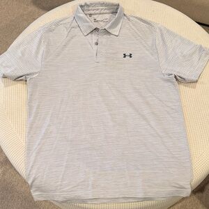LG Men's Light Gray Striped Under Amour Golf Shirt